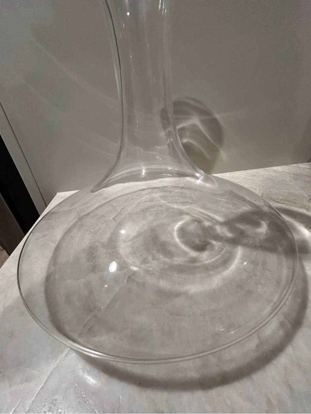 Wine Decanter Handcrafted In Poland Wide Base Clear Glass 11” Tall Barware